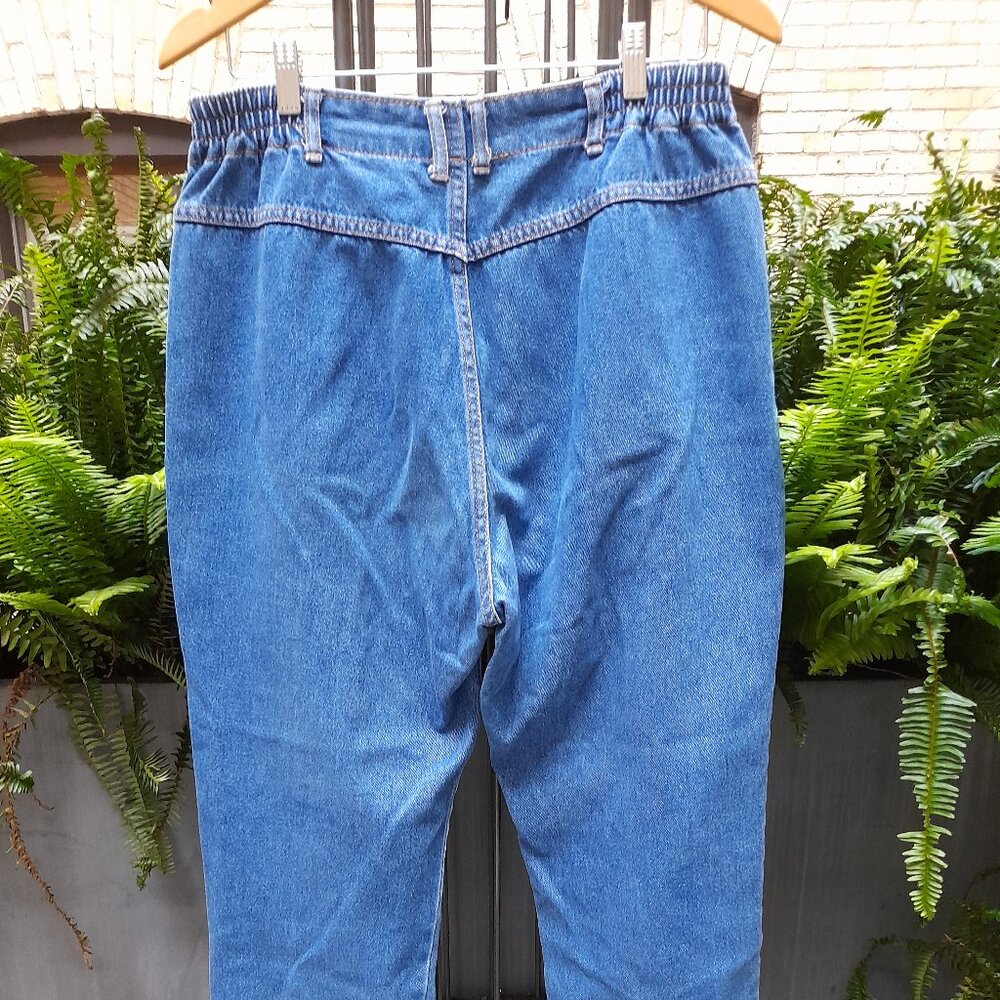 Vintage 90s Mom Jeans Size 14 High Waisted Denim 80s Elastic Waist